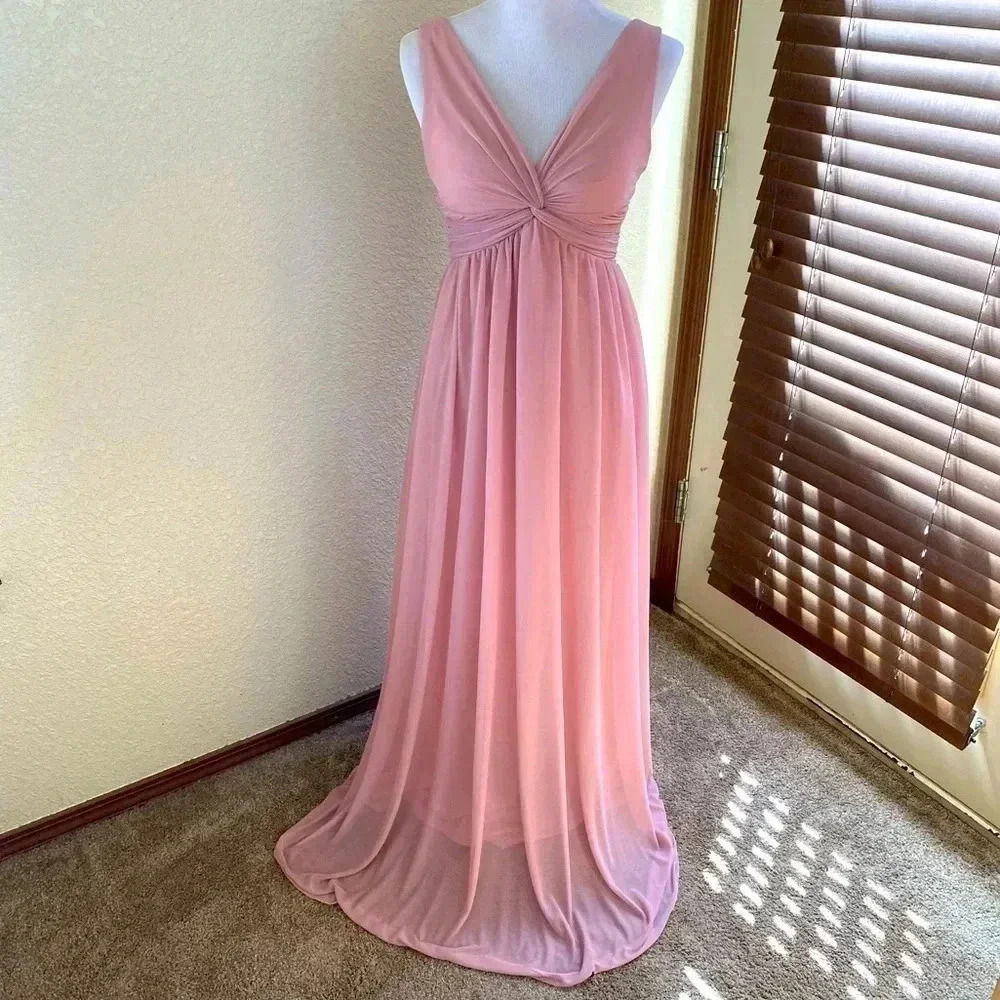 Birdy Grey Lianna Mesh Dress Muted Pink Maxi Bridesmaid Prom Formal Lined: Small